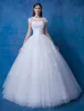 2016 Beautiful Scoop Neckline Short Sleeves Applique Flowers Rhinestone Glitter Organza Wedding Dress
