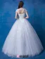 2016 Beautiful Scoop Neckline Short Sleeves Applique Flowers Rhinestone Glitter Organza Wedding Dress