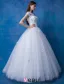 2016 Beautiful Scoop Neckline Short Sleeves Applique Flowers Rhinestone Glitter Organza Wedding Dress