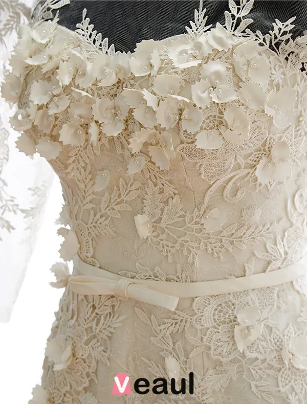 2016 Stunning Mermaid Square Neckline Applique Flowers Lace Wedding Dress With Sash