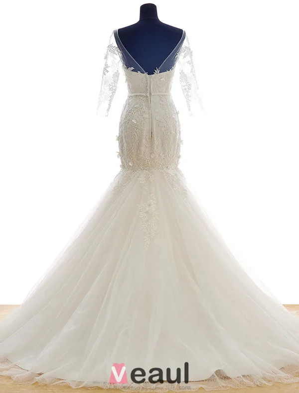 2016 Stunning Mermaid Square Neckline Applique Flowers Lace Wedding Dress With Sash