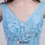 2016 Elegant V-ringad Backless Spets Blommor Himmelsblå Tyll Aftonklänning Med Paljetter Skärp