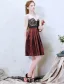 2016 Temperament Sweetheart Black Lace Backless Short Burgundy Pleated Satin Graduation Dress