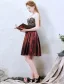2016 Temperament Sweetheart Black Lace Backless Short Burgundy Pleated Satin Graduation Dress