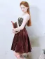 2016 Temperament Sweetheart Black Lace Backless Short Burgundy Pleated Satin Graduation Dress