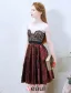 2016 Temperament Sweetheart Black Lace Backless Short Burgundy Pleated Satin Graduation Dress