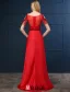 2016 Élégant Décolleté Carré Manches Bordées Robe De Soirée Dos Nu En Satin Rouge Avec Des Paillettes Ceinture
