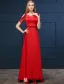 2016 Élégant Décolleté Carré Manches Bordées Robe De Soirée Dos Nu En Satin Rouge Avec Des Paillettes Ceinture