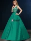 2016 Deep V-neck Beaded Lace Backless Dark Green Satin Long Prom Dress