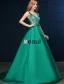 2016 Deep V-neck Beaded Lace Backless Dark Green Satin Long Prom Dress