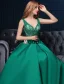 2016 Deep V-neck Beaded Lace Backless Dark Green Satin Long Prom Dress
