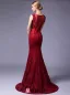 2016 Elegant Scoop Neckline Backless Rhinestone Red Lace Evening Dress With Sash