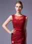 2016 Elegant Scoop Neckline Backless Rhinestone Red Lace Evening Dress With Sash