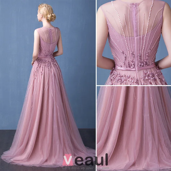2016 Elegancka Miarka Dekolt Linkę Ręcznie Robione Kwiaty Backless Suknia Wieczorowa Z Szarfą