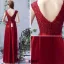 2016 Einfache Halsausschnitt Applique Dicken Spitzen Burgunder Satin Rückenfrei Langen Abendkleid Mit Silbernen Flügel