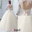 2016 Gorgeous Ball Gown Lace Neckline Pierced Design Backless Champagne Tulle Wedding Dress With Bow Sash