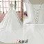 2016 Gorgeous Ball Gown V-neck Long Sleeves Applique Lace Backless White Satin Wedding Dress With 1 M Tailing