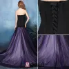 2016 Stilvolle Mermaid Trägerlosen Schwarzen Satin lila Tüll Rückenfreie Abendkleider