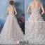 2016 Wunderschönen Quadratischen Ausschnitt Perlen Applikationen Blätter Champagner Spitze Brautkleid Mit Schärpe