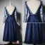 2016 Beautiful A-line Scoop Neck Tea Length Applique Flower Sequin Royal Blue Tulle Party Dress With Sash