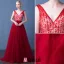 2016 Glamour Col V Profond Cristal Sans Dossier De Perles Bordeaux Tulle Robe De Soirée Avec Ceinture