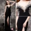 2016 Lyxiga Handgjorda Beading Djup V-ringad Backless Svart Chiffong Aftonklänning