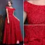 Elegant Evening Dresses 2016 Backless Short Sleeves Beading Red Lace Formal Dresses With Bow Sash