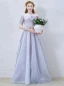 2016 A-line Scoop Neckline 1/2 Sleeves Backless Blue Grey Organza Party Dress With Sash