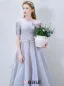 2016 A-line Scoop Neckline 1/2 Sleeves Backless Blue Grey Organza Party Dress With Sash