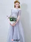 2016 A-line Scoop Neckline 1/2 Sleeves Backless Blue Grey Organza Party Dress With Sash