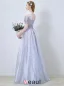 2016 A-line Scoop Neckline 1/2 Sleeves Backless Blue Grey Organza Party Dress With Sash