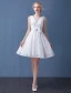 2016 Deep V-neck Backless White Lace Short Wedding Dress With Sash