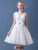 2016 Deep V-neck Backless White Lace Short Wedding Dress With Sash