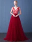 2016 Glamour Col V Profond Cristal Sans Dossier De Perles Bordeaux Tulle Robe De Soirée Avec Ceinture