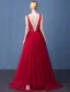 2016 Glamour Col V Profond Cristal Sans Dossier De Perles Bordeaux Tulle Robe De Soirée Avec Ceinture