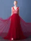 2016 Glamour Col V Profond Cristal Sans Dossier De Perles Bordeaux Tulle Robe De Soirée Avec Ceinture