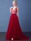 2016 Glamour Col V Profond Cristal Sans Dossier De Perles Bordeaux Tulle Robe De Soirée Avec Ceinture