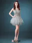 2016 Sexy Scoop Neck Sleeveless Sequin Lace Mix Green Grey Tulle Short Cocktail Dress