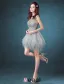 2016 Sexy Scoop Neck Sleeveless Sequin Lace Mix Green Grey Tulle Short Cocktail Dress