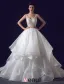 2016 Sexy Robe De Bal Volants Paillettes V-cou  Cascade Robe de mariée dos nu