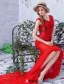 2016 Gorgeous Mermaid V-neck Backless Applique Petal Lace Beading Rhinestone Red Tulle Evening Dress