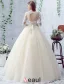 2016 Gorgeous Ball Gown Lace Neckline Pierced Design Backless Champagne Tulle Wedding Dress With Bow Sash