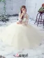 2016 Gorgeous Ball Gown Lace Neckline Pierced Design Backless Champagne Tulle Wedding Dress With Bow Sash