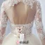 2016 Gorgeous Ball Gown Lace Neckline Pierced Design Backless Champagne Tulle Wedding Dress With Bow Sash