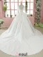 2016 Gorgeous Ball Gown V-neck Long Sleeves Applique Lace Backless White Satin Wedding Dress With 1 M Tailing