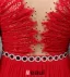 2016 Sexig Halsringning Applique Fjäder Spets Beading Rhinestone Skärp Backless Röd Aftonklänning