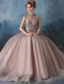 2016 Elegant High Neck Applique Glitter Lace Cameo Brown Organza Prom Dress With Metal Leaf Sash