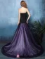 2016 Elegant Sjöjungfru Axelbandslös Svart Satin Lila Tyll Backless Aftonklänningar