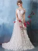 2016 Wspaniały Kwadratowy Dekolt Koralikami Aplikacja Płatki Szampan Koronkowa Suknia Ślubna Z Szarfą