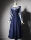2016 Beautiful A-line Scoop Neck Tea Length Applique Flower Sequin Royal Blue Tulle Party Dress With Sash